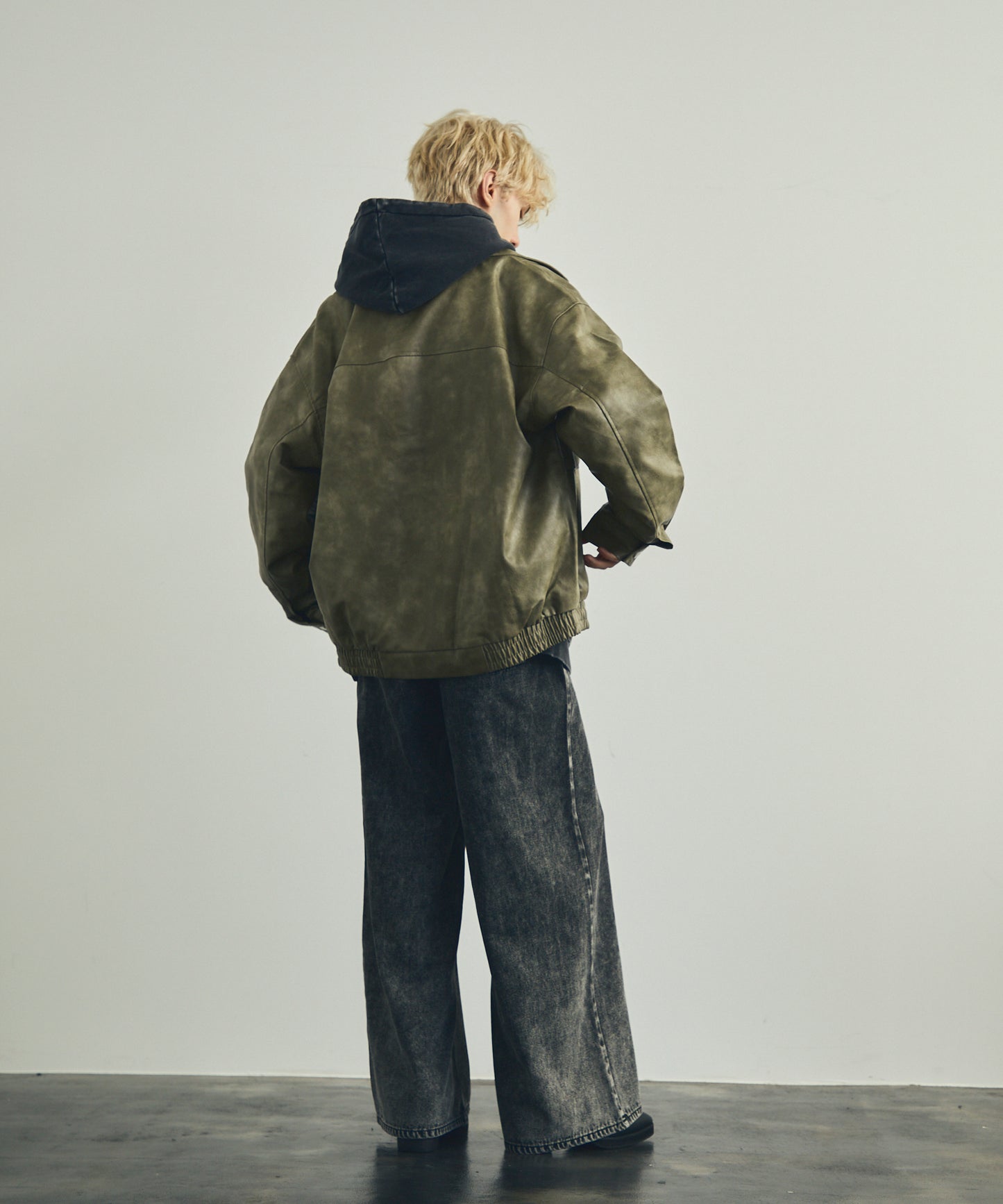 Chemical wash hard bleached wide flare denim pants