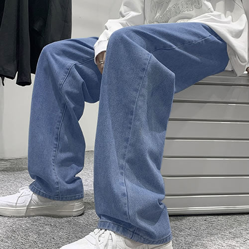 Vintage Wash Wide Denim Pants - "Blue"